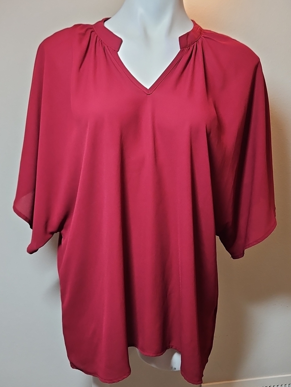 Emory Rose XL Women's V-Neck Dolman Sleeve Blouse - Red